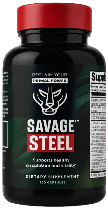 Savage Steel daily men's vitality supplement bottle